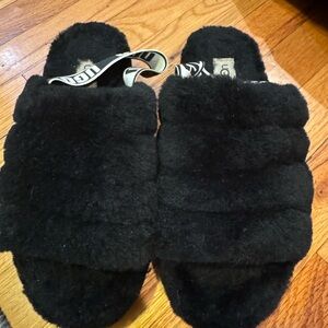 UGG Black Fluffy slide on Slippers